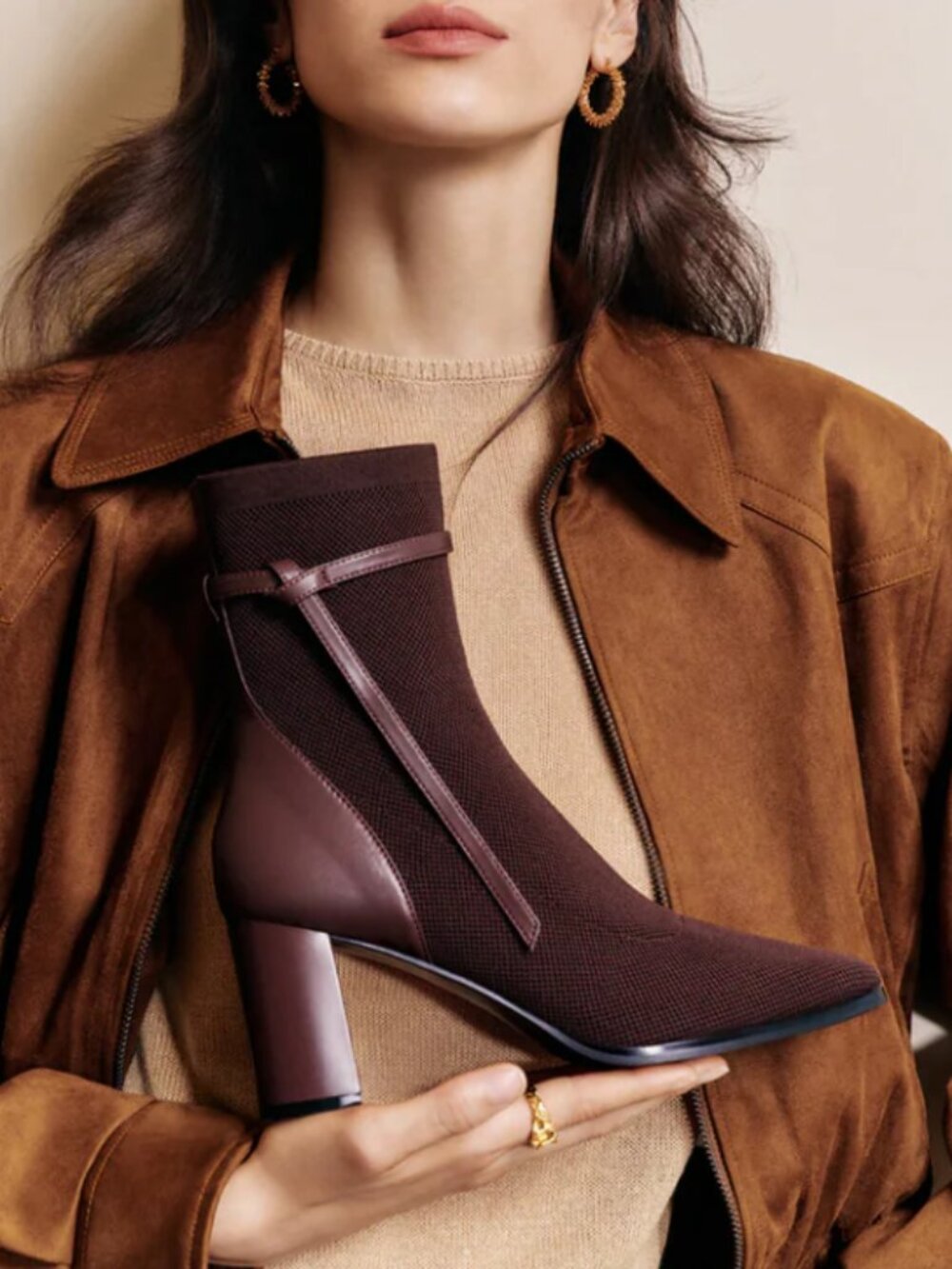 Cosy Island AmberGlow Square Toe Heeled Ankle Boot in Coffee Size 9